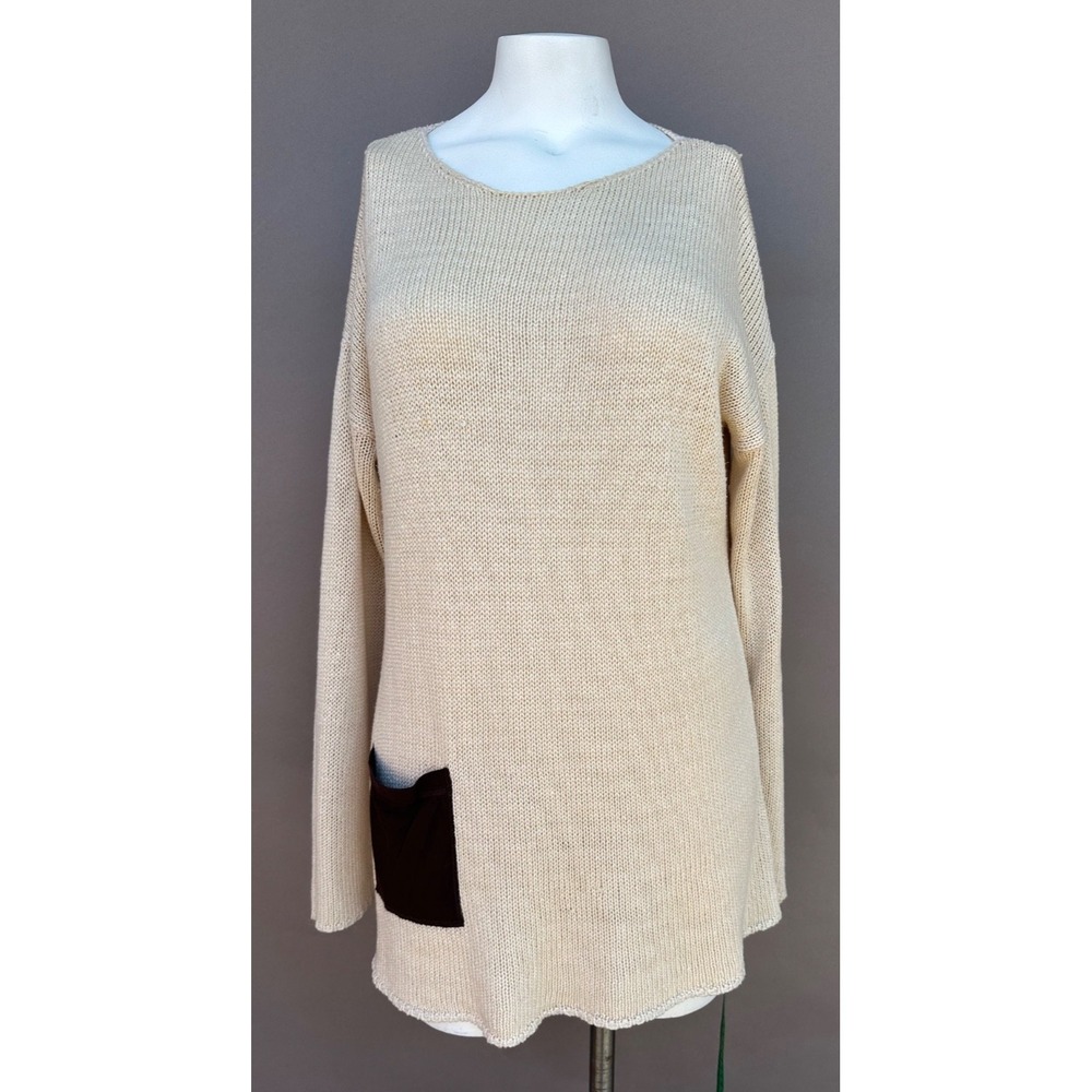 Soft Surroundings Women's Size Large Oatmeal Tunic Sweater Long Sleeve Pocket - Picture 11 of 11
